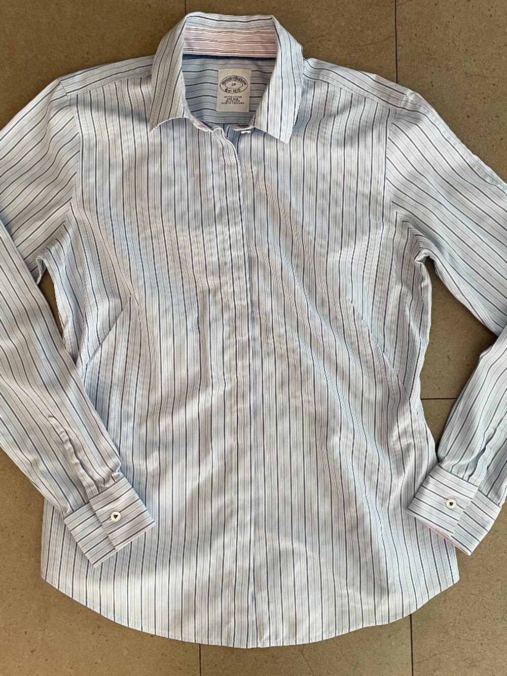 Brooks Brothers Blue & White Striped 100% cotton Shirt-Size 2P Petite